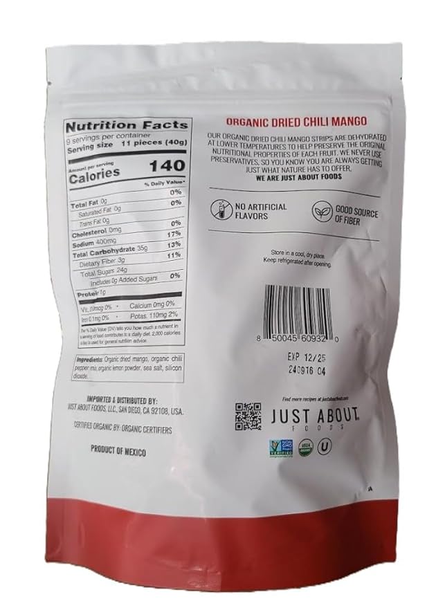 Just About Foods Organic Dried Chilli Mango - 13 Ounces