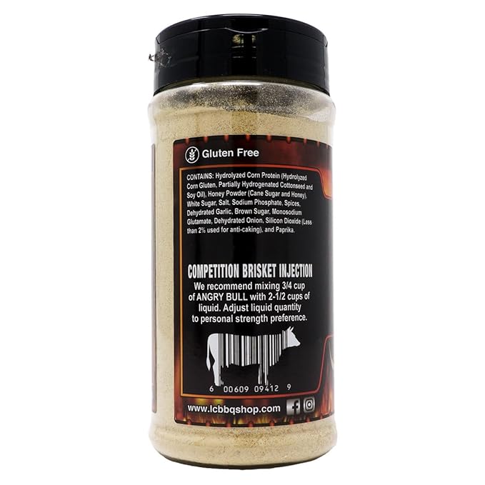 LC BBQ Angry Bull Competition Wagyu Brisket Injection – 12 oz Shaker | Professional Beef Flavor Enhancer &amp Moisture Lock | Rich Umami Formula for Smoked Brisket Roasts &amp Steaks | Pitmaster A
