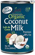 Organic Coconut Milk 13.5 Ounce (Pack of 12) - Unsweetened Premium FULL 18% Fat Vegan Paleo No Guar Gum BPA Free Keto Friendly by Jiva Organics