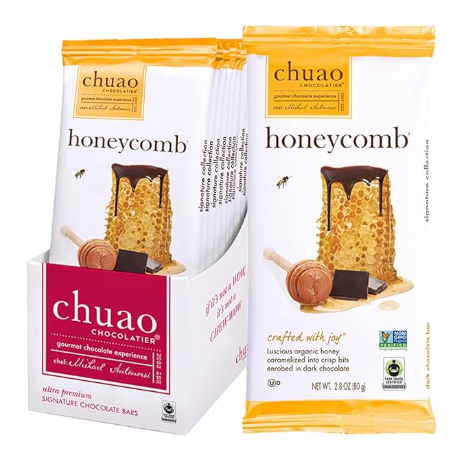 Chuao Chocolatier Honeycomb Gourmet Dark Chocolate Bars | No Preservatives | For Gift Baskets Christmas Birthday| 12 Ct