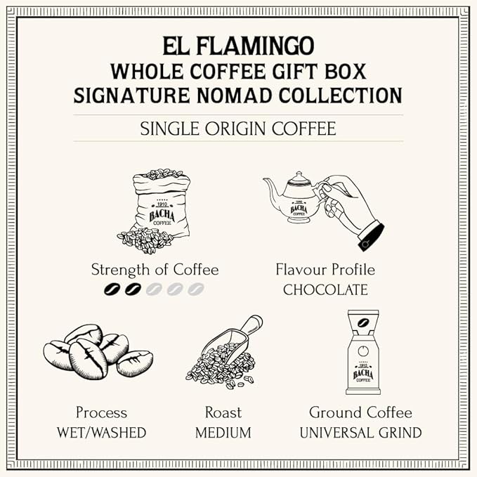 Bacha Coffee | El Flamingo Single Origin Whole Beans Medium Roast 100% Arabica Specialty Coffee 250g Signature Nomad Collection Gift Box
