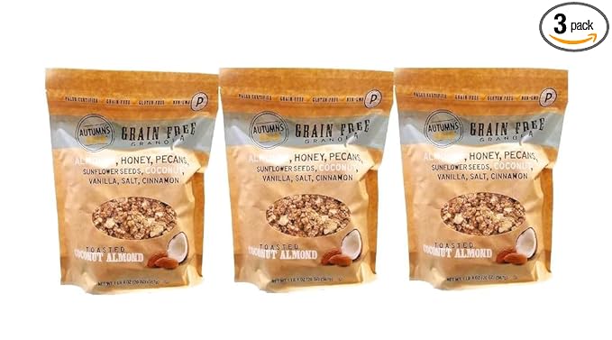 (3 Pack) ~ Autumns Gold Grain Free Toasted Coconut Almond Granola 20 Oz Gluten-Free Grain-Free Non-GMO and Paleo Certified.