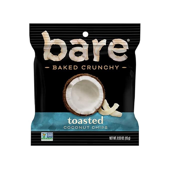 Bare Baked Crunchy Toasted Coconut Chips – 0.53 oz Snack Bags Bulk Value Pack of 24 – Gluten Free Vegan Simple Ingredients Healthy Crunchy Snack