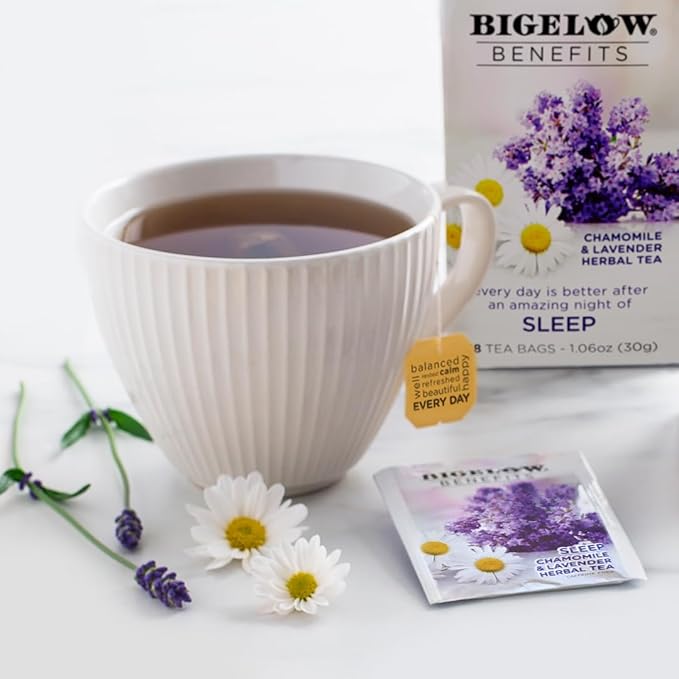 Bigelow Benefits Sleep Chamomile Lavender Herbal Tea Caffeine Free 18 Count (Pack of 6) 108 Total Tea Bags
