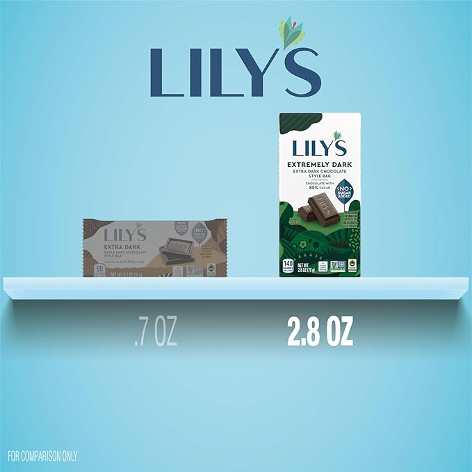 LILY'S Extremely Dark Extra Dark Chocolate Style No Sugar Added Sweets Bars 2.8 oz (12 Count)