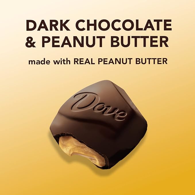 DOVE PROMISES Dark Chocolate Peanut Butter Candy Box 2.75oz Large Chocolates Individually Wrapped Bulk Pack of 20