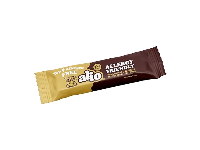 Alio Protein Bars - Cookie Dough (12 Bars) – Free From The Top 9 Food Allergens High Protein Low-Calorie Vegan Gluten-Free Nut-Free Non-GMO Plant-Based Seed Oil Free Delicious &amp Healthy S