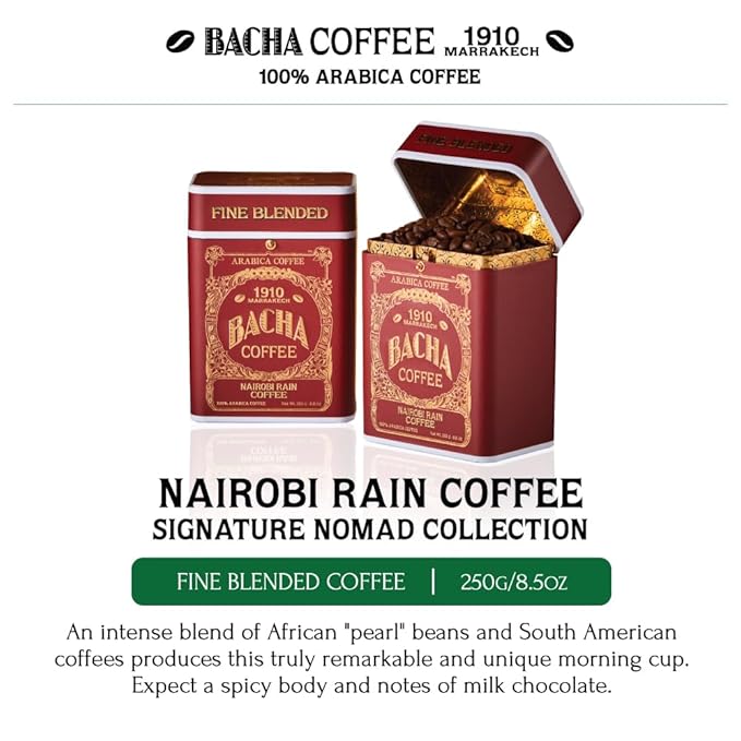 Bacha Coffee | Nairobi Rain Fine Blended Whole Beans Medium Dark Roast 100% Arabica Specialty Coffee 250g Signature Nomad Collection Gift Box