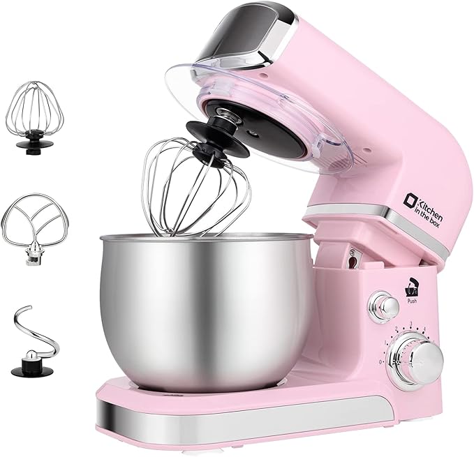Kitchen in the box Stand Mixer3.2Qt Small Electric Food Mixer6 Speeds Portable Lightweight Kitchen Mixer for Daily Use with Egg WhiskDough HookFlat Beater (Pink)