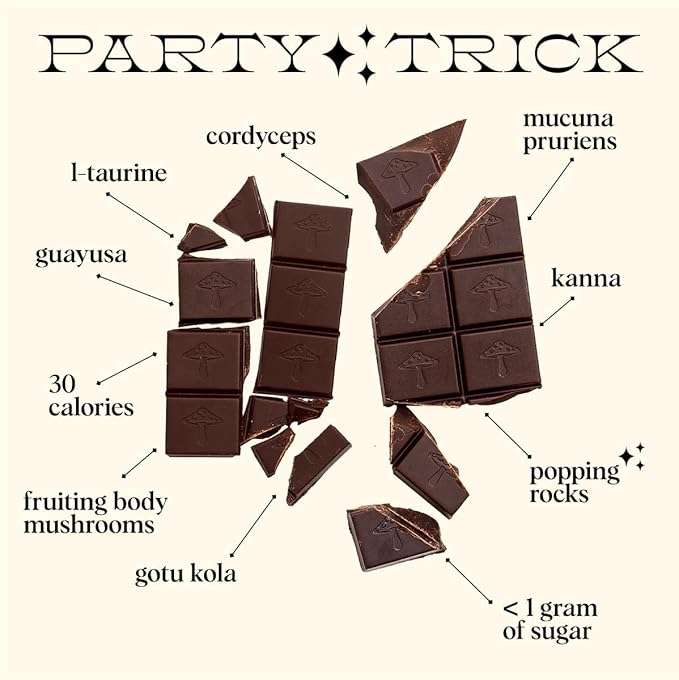 Alice Mushrooms Party Trick | Functional Mushroom Chocolate for Social Enjoyment | Cordyceps Kanna &amp Nootropics for Shared Experiences - 2 Pack