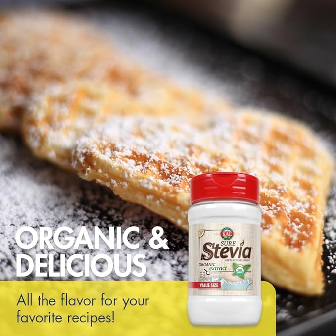 KAL Sure Stevia Extract Organic Stevia Powder Low Carb Zero Calorie Sweetener Keto Friendly Great Taste Low Glycemic Vegan Gluten Free No Fillers 60-Day Guarantee (2.8 oz Organic)