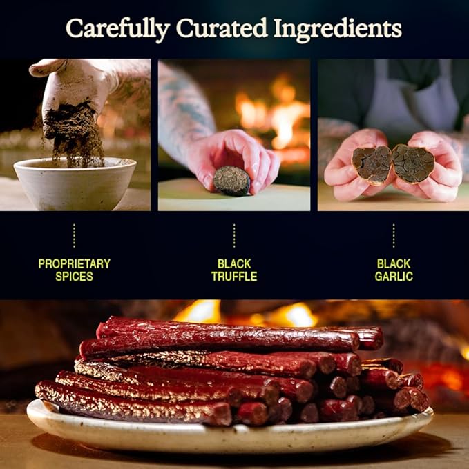Carnal Luxury Beef Sticks - Black Truffle &amp Black Garlic Gourmet Flavor 10 Pack - Chef Crafted Paleo-Friendly Keto Gluten-Free High Protein Carnivore Snacks