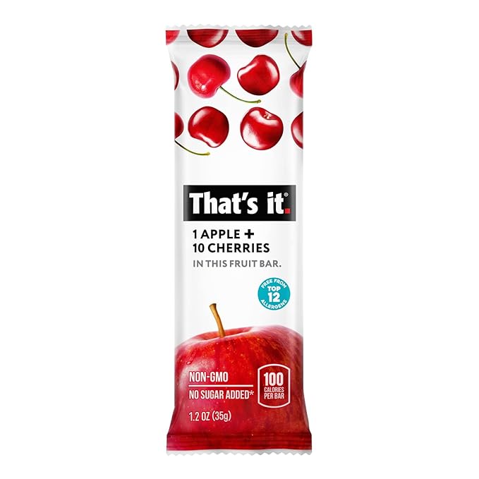 That's it. Apple + Cherry 100% Natural Real Fruit Bar Best High Fiber Vegan Gluten Free Healthy Snack Paleo for Children &amp Adults Non GMO No Sugar Added No Preservatives Energy Food (12 Pack)