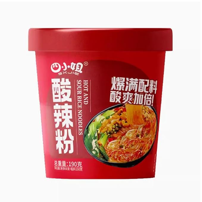 Hot and Sour Noodle Soup Mix Cups Instant Ramen Noodle Cup Pot Glass Noodles Vermicelli Noodles Noodle Soup Spicy Szechuan Flavor 6 Pack/7oz