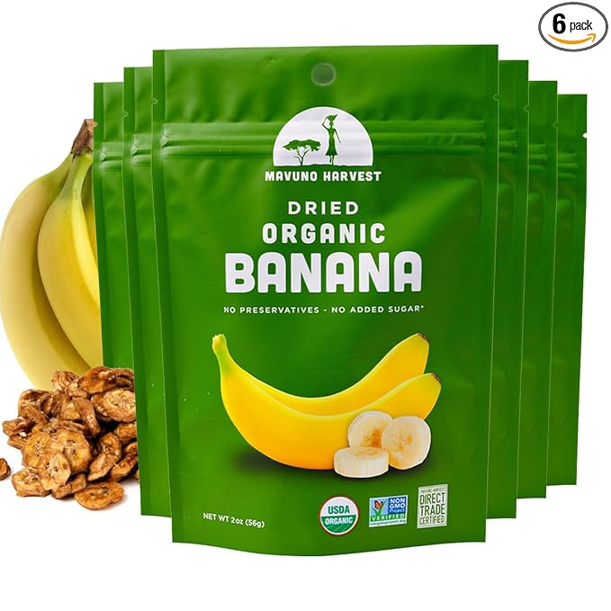 Mavuno Harvest Dried Banana Chips Fruit Snacks | Organic Dried Banana | Healthy Snacks for Kids &amp Adults | Unsweetened Banana Chips | Gluten Free Snack | Vegan Non GMO Direct Trade | 2 Oz Pack