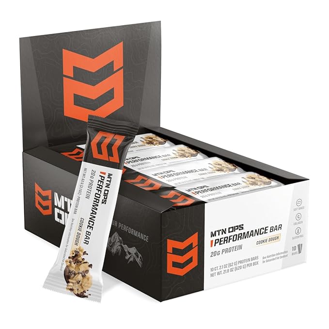 MTN OPS Protein Bars – High Protein Bar with 20g Whey Isolate &amp Collagen Low Sugar Gluten-Free Protein Snack Cookie Dough 10 Bars