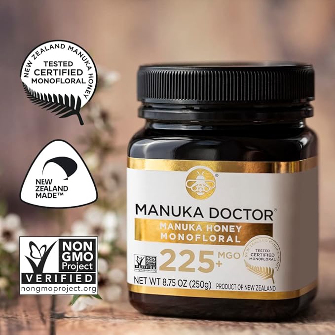 Manuka Doctor - MGO 225+ Manuka Honey Monofloral 100% Pure New Zealand Honey. Certified. Guaranteed. Raw. Non-GMO (8.75 oz)