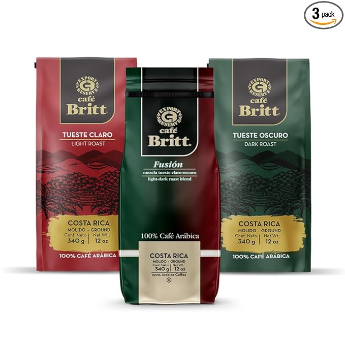 Café Britt® - Costa Rican Blends Mixed Bundle Coffee (12 oz.) (3-Pack) - Ground Arabica Coffee Kosher Gluten Free 100% Gourmet &amp Light Medium Dark &amp Dark Roast