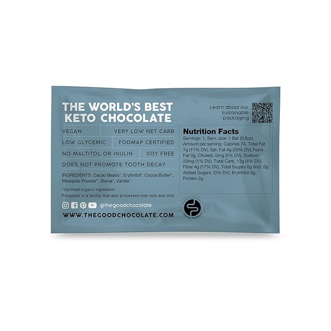 THE GOOD CHOCOLATE - Mini Signature Dark Chocolate Bars with Zero Sugar &amp Lower Net Carb - Keto Chocolate Bar Offers Lower Calorie Chocolate Candy - All Natural Non-GMO (Pack of 10)