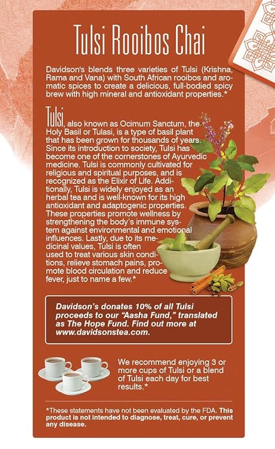 Davidson's Organics Tulsi Rooibos Chai 25-count Tea Bags Pack of 6