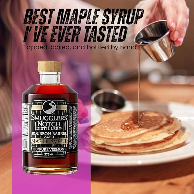 Smugglers’ Notch Maple Works – Bourbon Barrel Aged – 100% Pure Vermont Maple Syrup – Natural Sweetener &amp Gluten Free – Rich Taste – Waffles and Pancakes Cocktails Marinades 12.68 Fl Oz. (375 mL