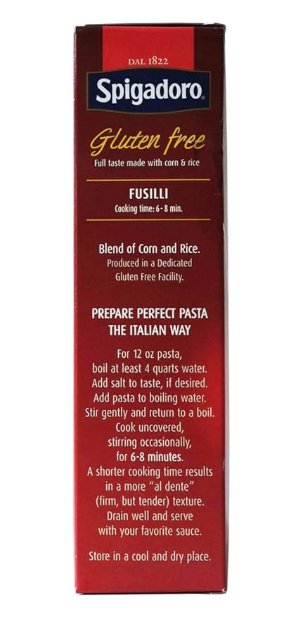 Spigadoro Fusilli Gluten-Free Italian Pasta | 340 Gram | 12 Ounce | Pack of 4
