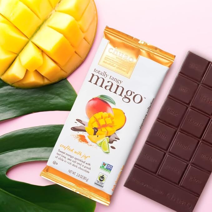 Chuao Chocolatier Totally Tangy Mango Dark Chocolate Gourmet Bars | For Gift Baskets Birthday Thank You Care Package | 12 Ct 2.8 oz Each