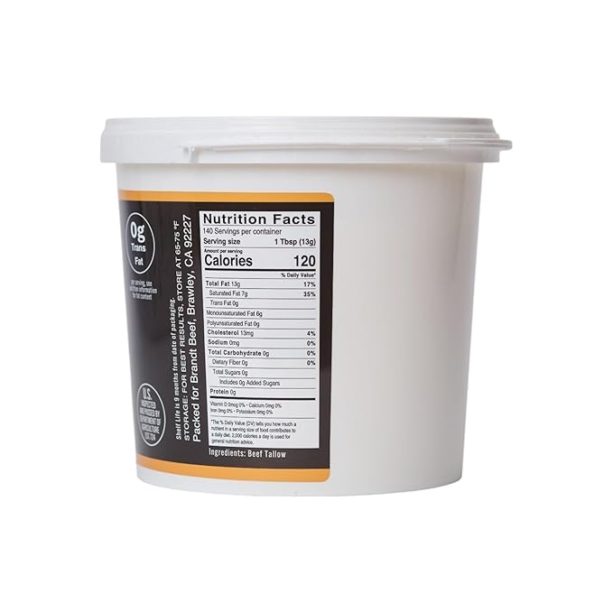 Brandt Beef Tallow – 100% Pure Beef Tallow for Cooking | 64 oz (4 lb) Tub Beef Tallow for Deep Frying | High Smoke Point | No Additives or Preservatives | Sustainably Sourced | Family-Owned Ranch USA