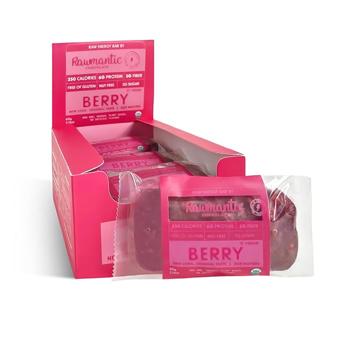 Rawmantic Mixed Berry Vegan Protein Bars (12 Bars x 60g) – Mixed Berries Pea Protein powder Sunflower Seeds Pitaya Passion Fruit Powder &amp More - No Artificial Flavors Plant-Based Non-GMO &amp