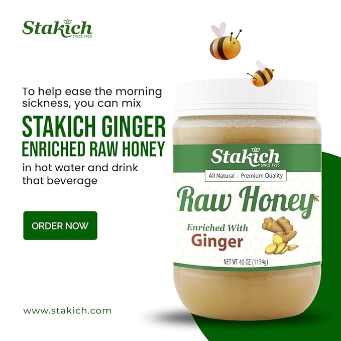 Stakich Ginger Enriched Raw Honey - Pure Unprocessed (40 Ounce)