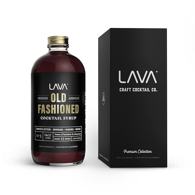 LAVA Premium Aromatic Old Fashioned Cocktail Syrup 16oz Makes 32 Cocktails Made with Aromatic Bitters Demerara Marasca Cherry Orange Zest Hazelnut and Cinnamon. Ready to Use. Just Add Whiskey.