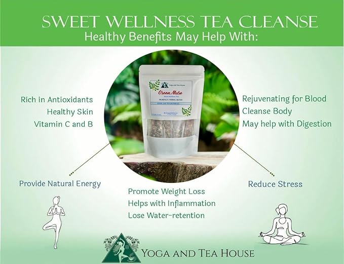 Moringa Tea Herbal Blend Loose Leaf Tea Full Body Cleanse Green Muse Sweet Wellness Tea 15 Organic Tea Bags Yoga and Tea House