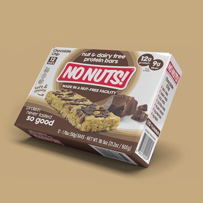No Nuts! Chocolate Chip Protein Bars 100% Nut-Free &amp School-Safe | 12g Plant Protein Vegan Gluten-Free Non-GMO Organic Kosher | 12 Count