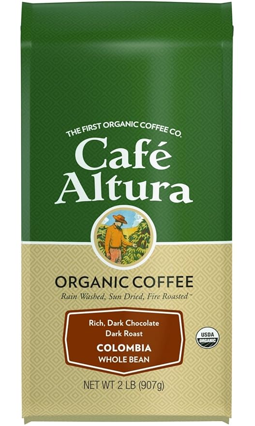 Cafe Altura Whole Bean Organic Coffee Colombian Dark 2 lb Bag