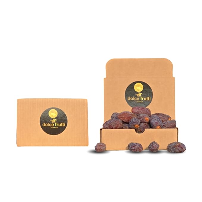 Dolce Frutti Medjool Dates– 1 Lb –Naturally Sweet with Rich Caramel Taste Grown in California Using Permaculture Practices Great for Snacking &amp Blending Farm Fresh &amp Handpicked