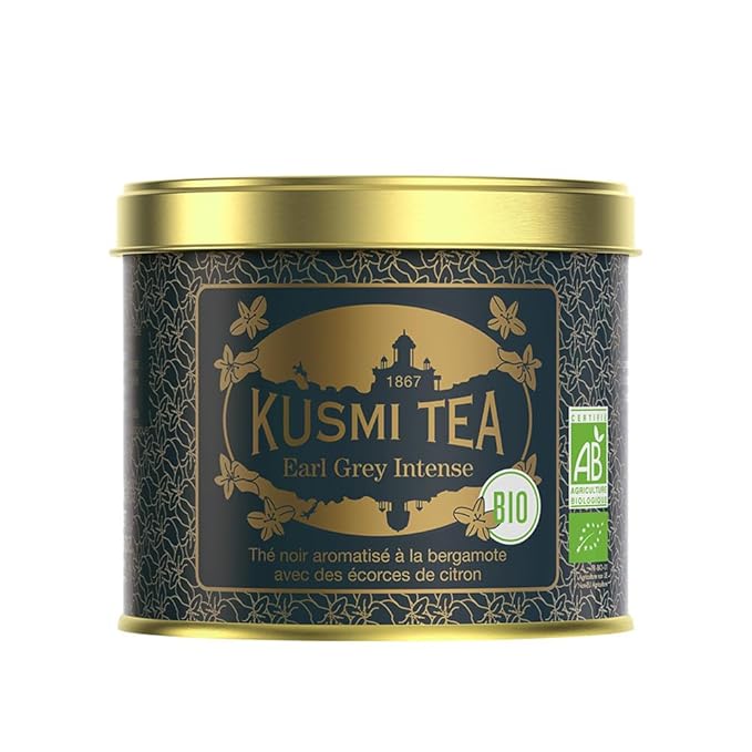 Kusmi Tea - Earl Grey Intense - Organic Earl Grey Black Tea - Features Bolder Bergamot &amp Tangy Lemon - Strong Robust Caffeinated Tea - Loose Leaves - Tin Box of 3.5 oz