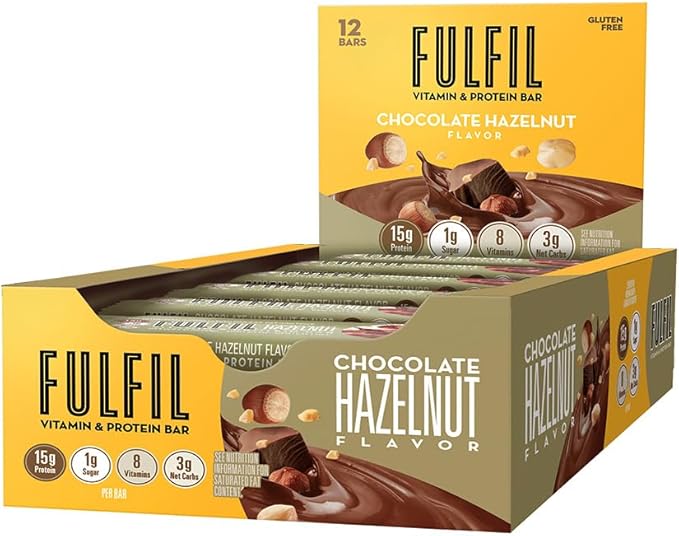 FULFIL Vitamin and Protein Bars Chocolate Salted Caramel Snack Sized Bar with 15g Protein &amp Vitamin and Protein Bars Hazelnut Snack Sized Bar with 15 g Protein and 8 Vitamins