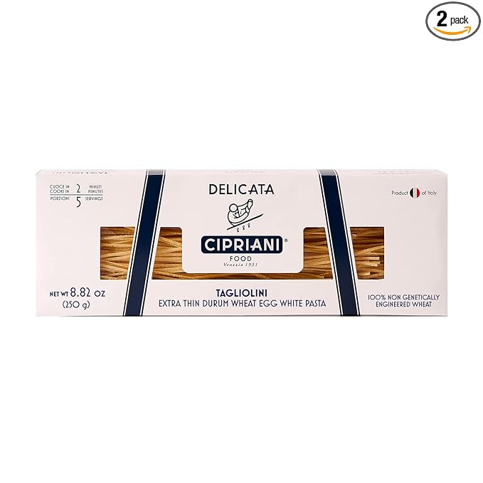 Cipriani Food Tagliolini Delicata Egg Pasta Noodles - Italian Pasta Extra Thin Egg Noodle Pasta from Italy Non-GMO &amp Kosher - 250 Gram (Pack of 2)