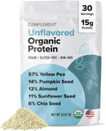 Complement Organic Unflavored Vegan Protein Powder (30 Servings) Low Carb Low Calorie Sugar Free Soy Free Non-GMO Gluten Free Non Dairy- Yellow Pea Pumpkin Seed- 15g Plant Based Protein Powder