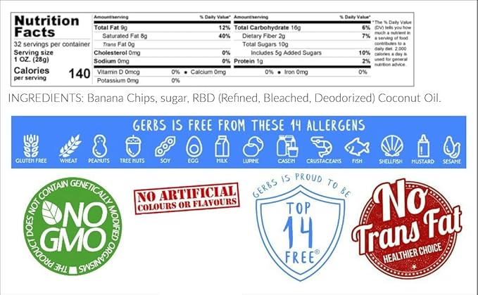Gerbs Banana Chips Sweetened 2 LBS – Unsulfured &amp Preservative Free - Top 14 Allergy Friendly &amp Non GMO - Product of Philippines
