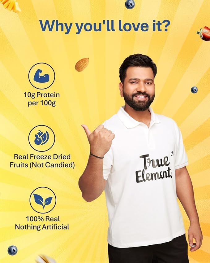 True Elements Whole Oatmeal 1kg - With Chia and Real Fruits Cereal for Breakfast | Diet Food for Weight Loss