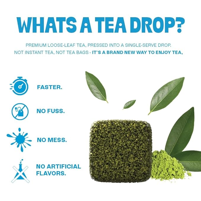 Tea Drops Sampler Box 25 Count | Organic Dissolvable Loose Leaf Tea | Iced or Hot | Microplastic-Free | Naturally Sweetened Organic Chai Rose Earl Grey Citrus Ginger Peppermint Matcha | 25 Serving