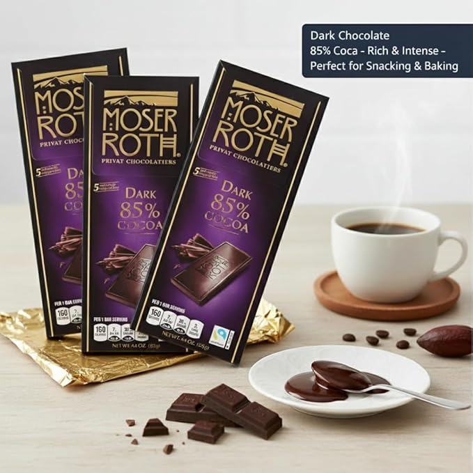 3 Chocolate Bars Each Has 5 Individually Wrapped Bars Dark Chocolate Bar combines rich dark chocolate (85%-Cocoa-3-Pack)