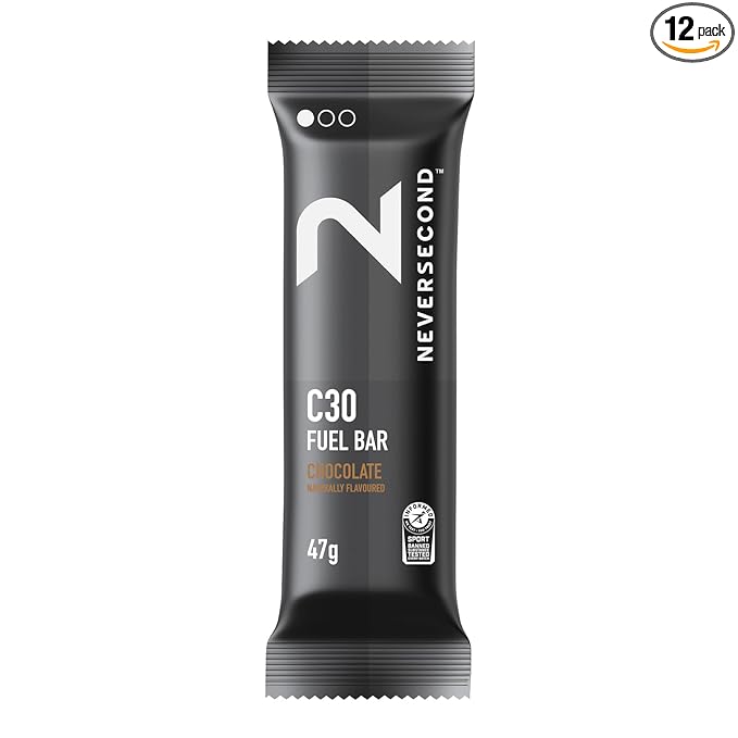 Neversecond C30 Fuel Bar Fast-Absorbing Carbs Never2 C30 Fuel Bars for Performance &amp Endurance Nutrition for Triathlons Cycling Running &amp Marathons (Chocolate Flavor 12-Count Pack)