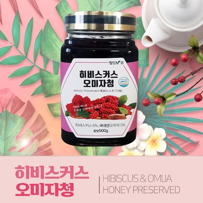GAGOPA Korean Honey Jam 100% Organic Honey Preserved Syrup Korean Style Jam excluding SugarOnly Honey &amp Oligosaccharides/No Sugar 17.63Oz (Hibiscus&ampOmija)