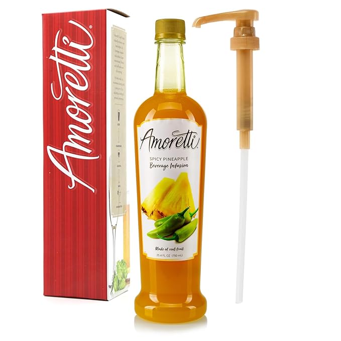 Amoretti - Spicy Pineapple Beverage Infusion - Drink Mix &amp Water Enhancer with Pump for Flavoring Cocktails Waters Teas and other Beverages Preservative Free