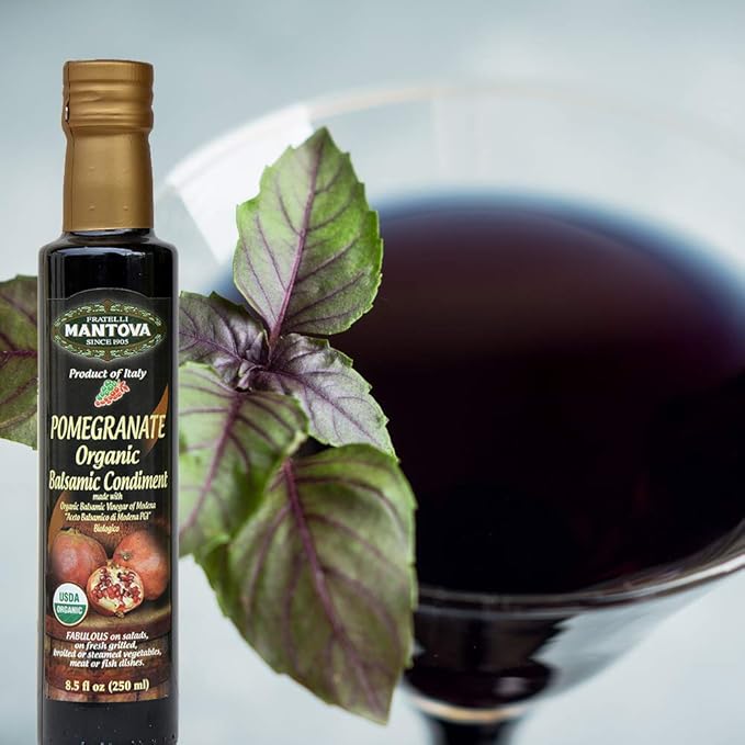 Mantova Organic Pomegranate Balsamic Vinegar of Modena Perfect for Salad Dressing Pasta Salad Ice Cream and Cocktails 8.5 oz (Pack of 6)