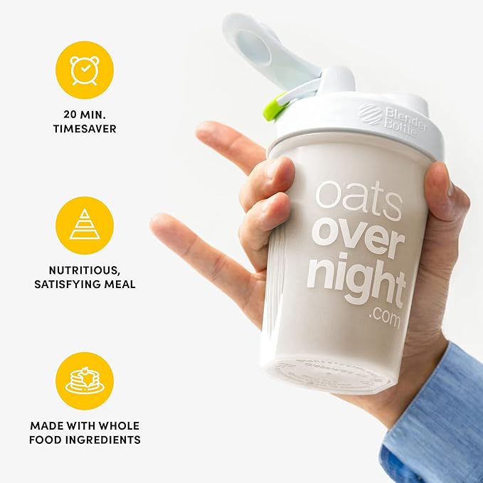 Oats Overnight Maple Pancakes 8 Pack + BlenderBottle &amp Cinnamon Roll 8 Pack - 20g Protein High Fiber Breakfast Shake - Gluten Free Non GMO Oatmeal