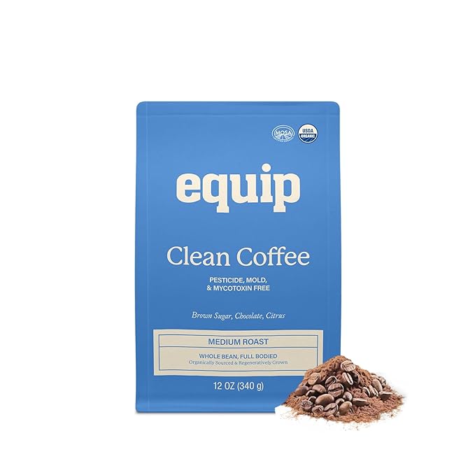 Equip Foods Clean Coffee | Gold Standard Certified Organic Fair Trade Regenerative | Medium Roast Whole Bean Nicaragua | Brown Sugar+Chocolate+Citrus