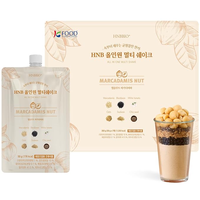 Korean Food All-In-One Multi Shake Macadamia Nut Flavor(50g*7 Packs) Dietary Fiber Essential Amino Acids Vitamins 7-Day Convenient Individual Packs (12.35 oz)